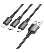 Data-Кабель BOROFONE BX72 3-in-1 Lightning / Type-C / Micro 1m, Black