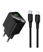 Мережевий зарядний пристрій HOCO CS82A з кабелем Type-C to Lightning, Black