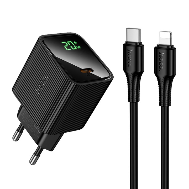 Мережевий зарядний пристрій HOCO CS82A з кабелем Type-C to Lightning, Black