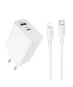 Сетевое зарядное устройство BOROFONE BA106A с кабелем USB-C to Lightning, White