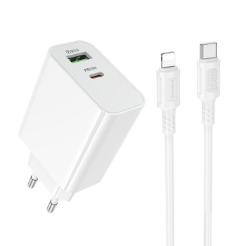Мережевий зарядний пристрій BOROFONE BA106A з кабелем USB-C to Lightning, White