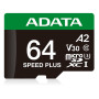 Карта памяти microSDXC A-DATA SPEED PLUS 64Gb Class 10 с адаптером SD, Black