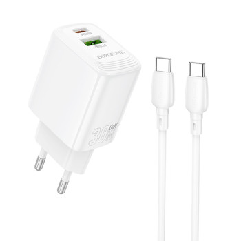 Сетевое зарядное устройство BOROFONE BN29 Fuente PD30W / QC3.0 cable Type-C to Type-C, White