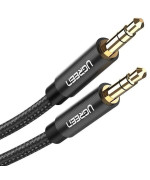 Аудіо кабель UGREEN AV112 AUX 3.5 мм to AUX 3.5 мм Cable Gold Plated Metal Case with Braid 1m, Black