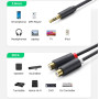 Аудіокабель UGREEN AV109 UGR-10547 3.5mm Male to 2RCA Female 25 cm, Gray