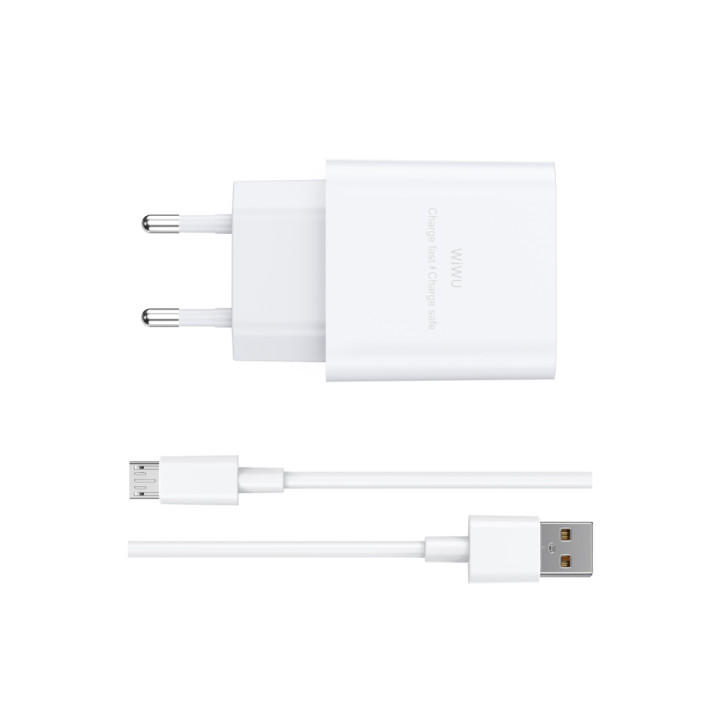 Мережевий зарядний пристрій WIWU Essen GaN Wi-G023 2.4A з кабелем micro-USB, White