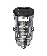 Автомобильное зарядное устройство Usams US-CC162 C31 15W Dual USB, Transparent-Black