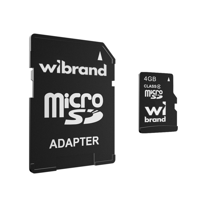 Карта памяти microSDHC Wibrand 4Gb class 4 + adapter SD, Black