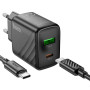Сетевое зарядное устройство HOCO CS23A Type-C PD30W/USBQC3.0 кабель Type-C to Type-C 1m, Black