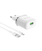 Сетевое зарядное устройство BOROFONE BA36A USB QC3.0 18W cable Micro-USB, White