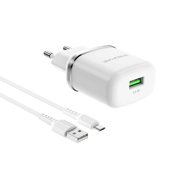 Сетевое зарядное устройство BOROFONE BA36A USB QC3.0 18W cable Micro-USB, White