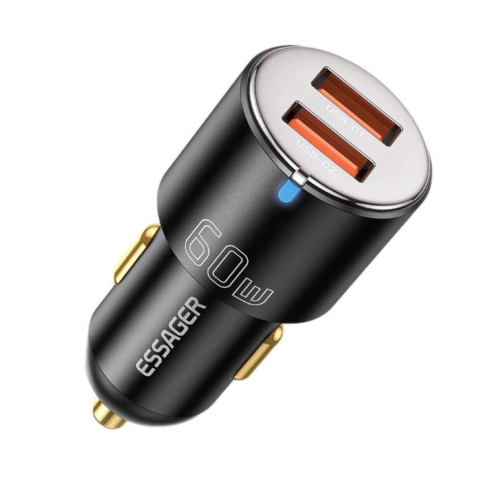 Автомобильное зарядное устройство Essager City Dual PD66W / QC3.0, Black