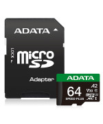 Карта памяти microSDXC A-DATA SPEED PLUS 64Gb Class 10 с адаптером SD, Black