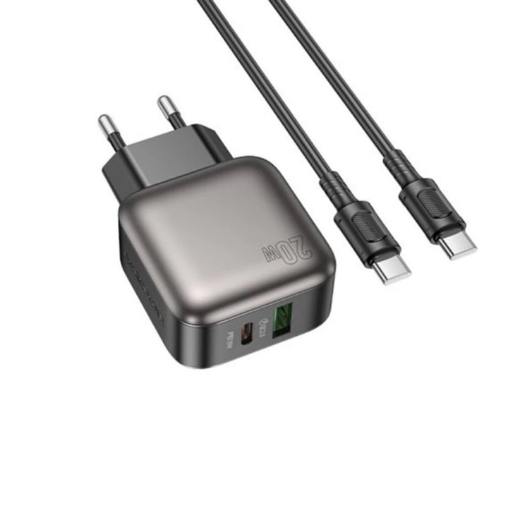 Мережевий зарядний пристрій BOROFONE BAS54A Absolute PD20W / QC3.0 Cable Type-C to Type-C, Black