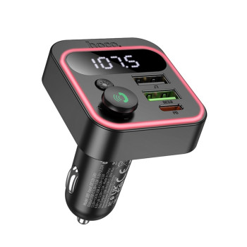 Автомобільний зарядний пристрій з FM-модулятором HOCO E85 Tiger Type-C PD20W USB QC3.0 car BT FM transmitter, Black