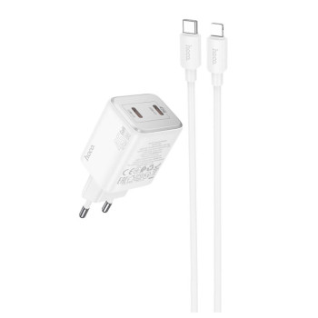 Сетевое зарядное устройство HOCO N42 Elogiado dual-port PD45W cable Type-C to Lightning, White