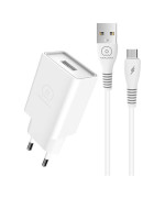 Сетевое зарядное устройство WUW T82 с кабелем USB-A to MicroUSB, White