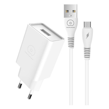 Мережевий зарядний пристрій WUW T82 з кабелем USB-A to MicroUSB, White
