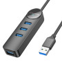 USB Хаб Borofone DH5 Erudite 4-in-1 adapter USB3.0*4 1.2M, Black