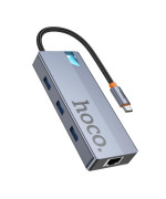 USB Hub HOCO HB51 Wow 6-in-1 multi-function converter HDTV / RJ45 / Type-C / USB3.0, Deep Space Gray