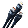 USB Data Кабель Baseus Flash Series Ⅱ USB to Micro USB, Lightning, Type-C 66W 1.2m, Blue