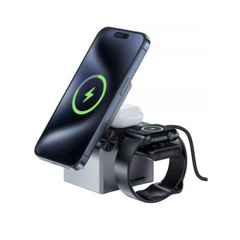 Бездротовий зарядний пристрій ACEFAST E18 Rubik's Cube 3-in-1 Wireless Charging Holder, Metal Gray