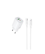 Мережевий зарядний пристрій BOROFONE BAS83A PD20W з кабелем USB-C to Lightning, White