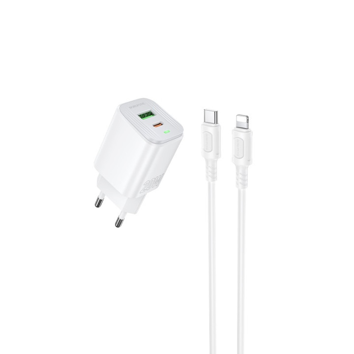 Сетевое зарядное устройство BOROFONE BAS83A PD20W с кабелем USB-C to Lightning, White