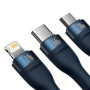 USB Data Кабель Baseus Flash Series Ⅱ USB to Micro USB, Lightning, Type-C 66W 1.2m, Blue