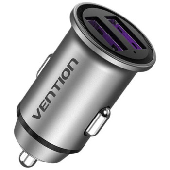 Автомобільний зарядний пристрій Vention Two-Port USB QC3.0 60W 5A, Gray