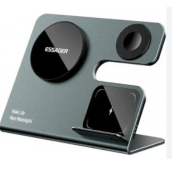 Безпровідний зарядний пристрій Essager Ruicheng desktop magnetic suction three in one wireless charging of 15W, Black