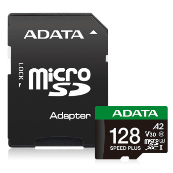 Карта памяти microSDXC A-DATA SPEED PLUS 128Gb Class 10 с адаптером SD, Black