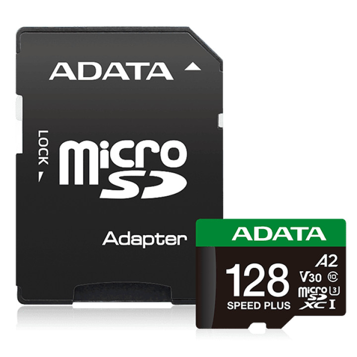 Карта пам'яті microSDXC A-DATA SPEED PLUS 128Gb Class 10 з адаптером SD, Black