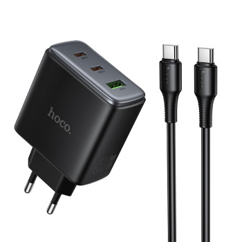 Сетевое зарядное устройство HOCO C160A Type-C PD65W / USB QC3.0 with cable, Black
