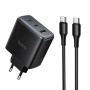 Мережевий зарядний пристрій HOCO C160A Type-C PD65W / USB QC3.0 with cable, Black