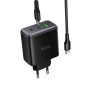 Мережевий зарядний пристрій HOCO C160A Type-C PD65W / USB QC3.0 with cable, Black