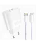 Мережевий зарядний пристрій WUW T86L PD25W з кабелем USB C to Lighting, White