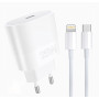 Сетевое зарядное устройство WUW T86L PD25W с кабелем USB C to Lighting, White