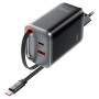 Сетевое зарядное устройство ACEFAST A111 PD67W / QC4.0 with retractable cable, Black