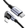 Data-Кабель UGREEN US305 Type-C to Lightning 36W 3A Angled Cable Aluminum Shell Braided 1m, Black