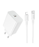 Сетевое зарядное устройство BOROFONE BA107A с кабелем USB-C to Lightning, White