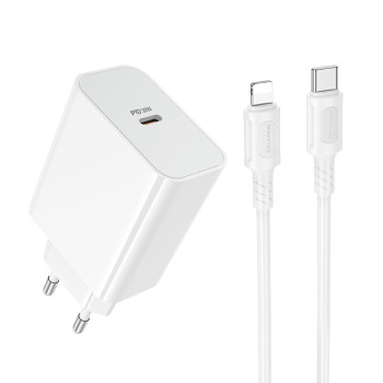 Сетевое зарядное устройство BOROFONE BA107A с кабелем USB-C to Lightning, White