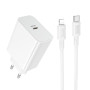 Сетевое зарядное устройство BOROFONE BA107A с кабелем USB-C to Lightning, White