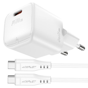 Сетевое зарядное устройство ACEFAST A77 mini PD30W / QC3.0 2.5A cable Type-C to Type-C, White