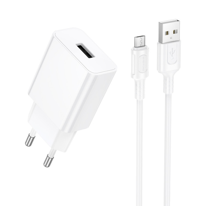 Мережевий зарядний пристрій BOROFONE BA110A з кабелем USB-A to MicroUSB, White