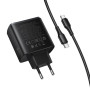 Мережевий зарядний пристрій HOCO C160A Type-C PD65W / USB QC3.0 with cable, Black