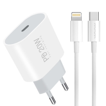 Сетевое зарядное устройство WUW T79L PD20W с кабелем USB-C to Lightning, White