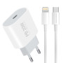 Сетевое зарядное устройство WUW T79L PD20W с кабелем USB-C to Lightning, White