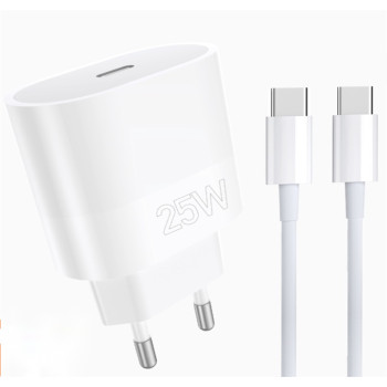 Сетевое зарядное устройство WUW T86C PD25W с кабелем USB C to USB C, White
