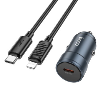 Автомобильное зарядное устройство HOCO Z57 Glorious single-port PD30W car charger set (C to iP), Metal Gray